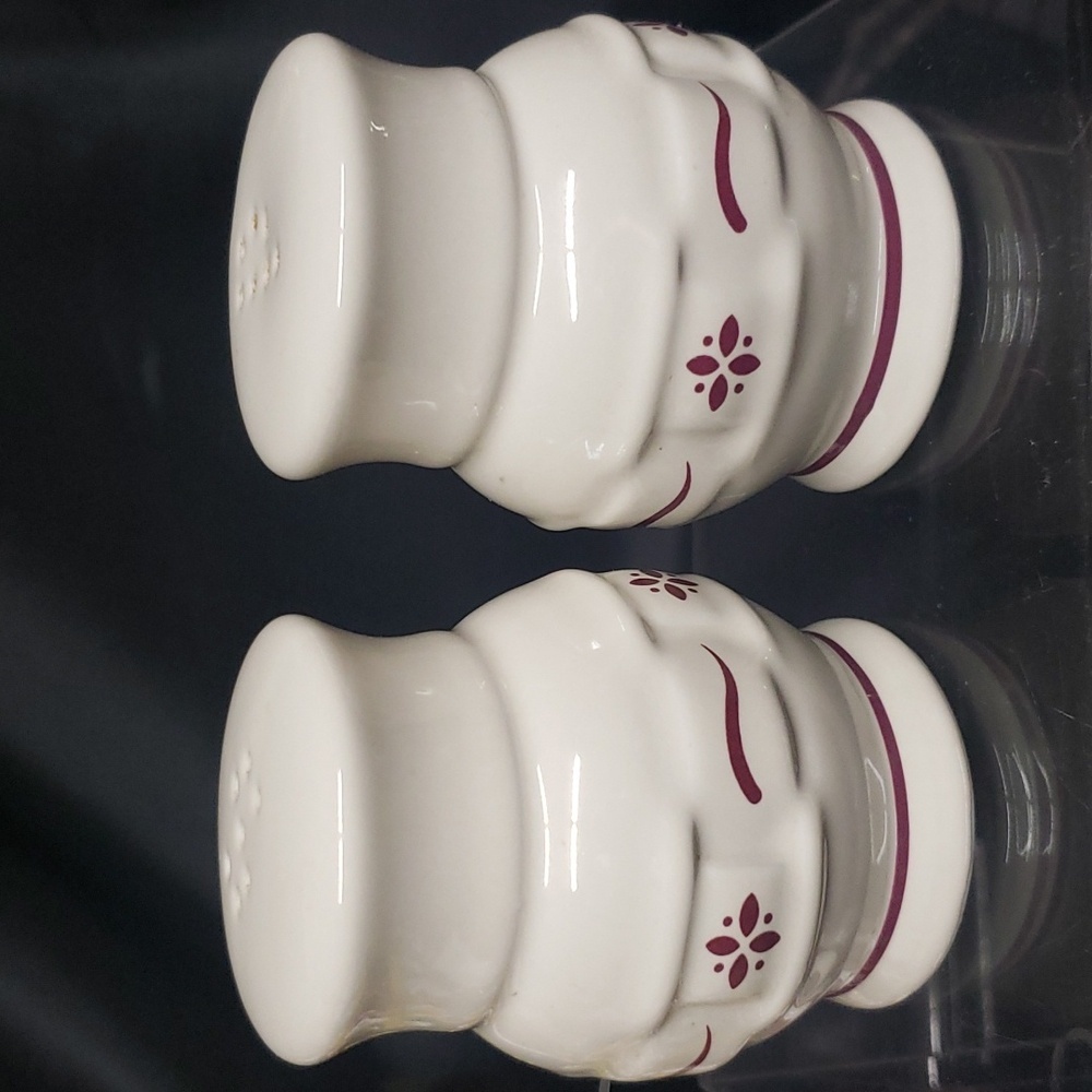 Longaberger Pottery Woven Traditions Red and Ivory Salt and Pepper Shakers